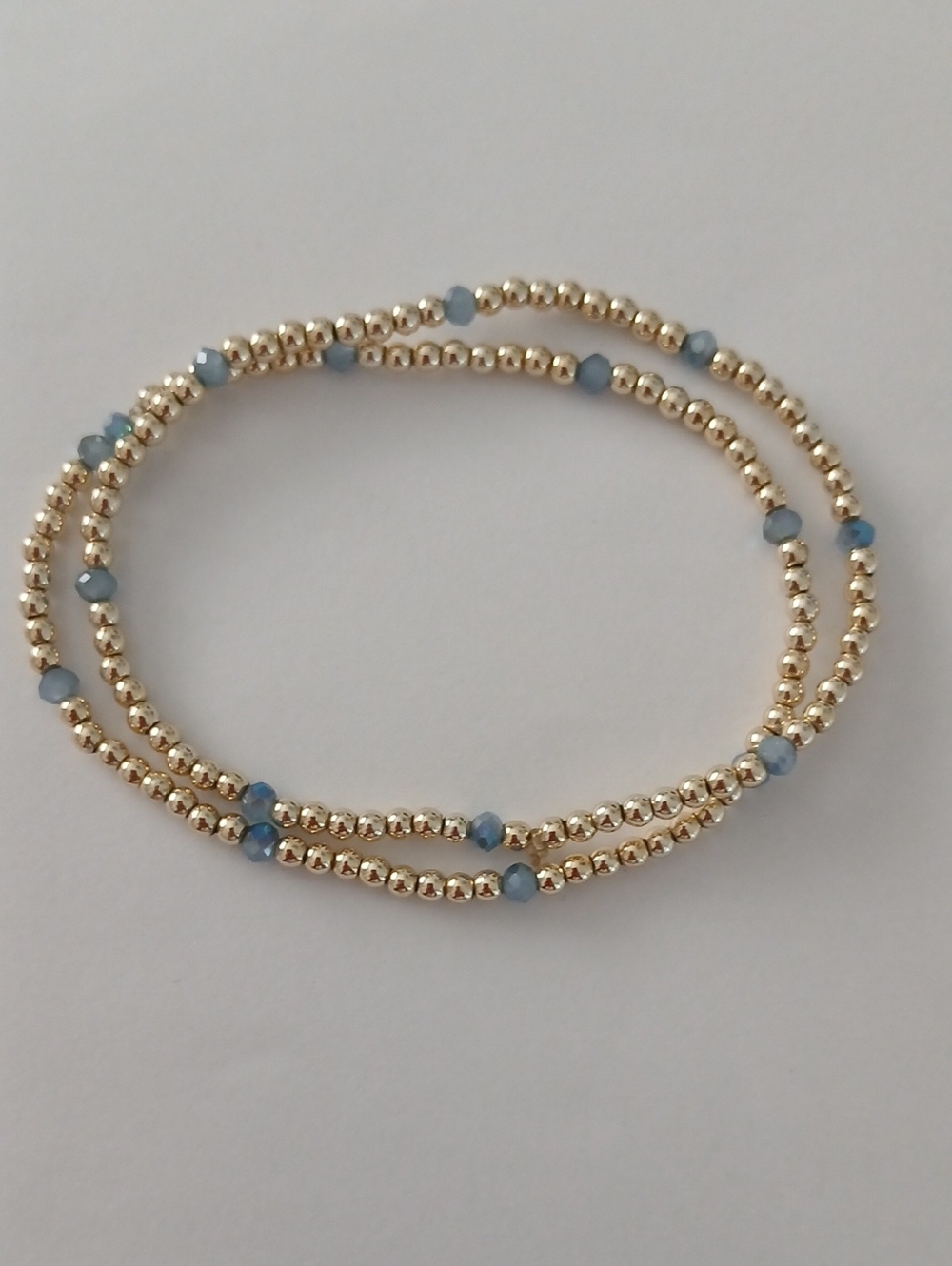 Set Of 2 Gold Beaded  Bracelets with Light Blue Accents